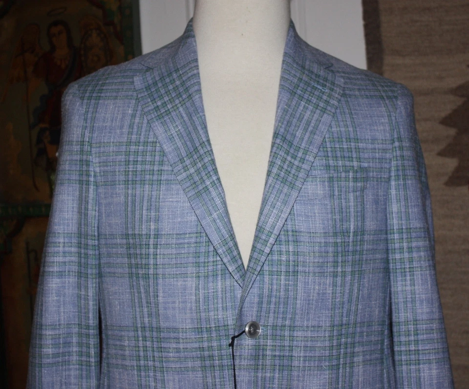 NEW Jack Victor Midland Blue Green Wool Silk Blend Plaid Sport Coat 40S NWT $848 - image 2 of 4