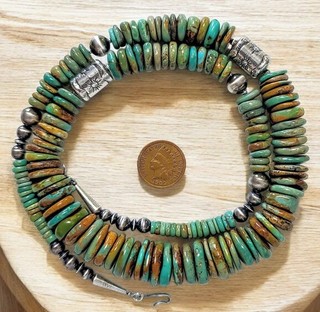 Old Pawn Sterling Pearls Vintage Kingman Turquoise Cylinder Necklace 24" 98g