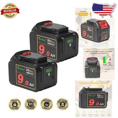 20V 9Ah Power Tool Battery 2-Pack, Extended Runtime, LED Display