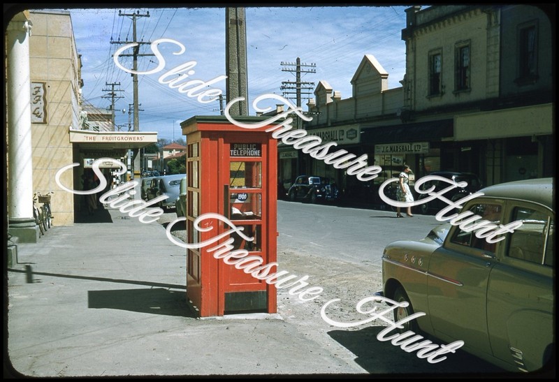 New Zealand Blenheim Street Scene Telephone Sign Car 35mm Slide 1950s Kodachrome