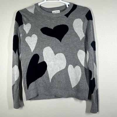 For The Republic Sweater Womens XL Gray Heart Print Long Sleeve Knit Crewneck