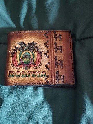 Brown Bifold Men's Wallet with Embroidered Bolivia Logo and Flag Accent