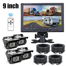 9" Quad Backup Camera Parking Split Monitor Rear View 20m 4Pin For Rv Truck Bus