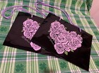 ❤️2Brighton Handled Gift Bags Lavender Roses Black 10.5" x 8" Purple Heart