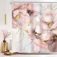 Marble Shower Curtain 60Wx72L Inch Pink Gold Ombre Abstract Floral Flower Lux...