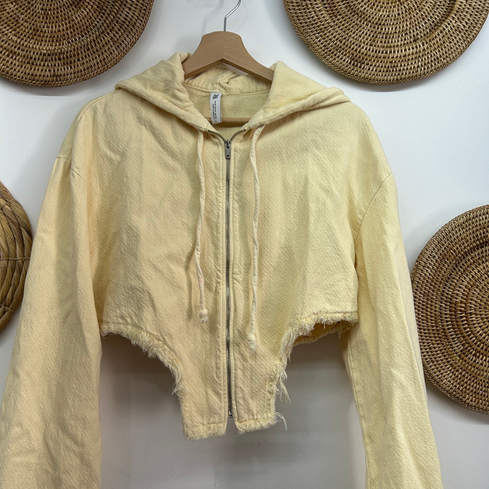 Zara Light Yellow Zip Up Corset Style Cropped Crop Hoodie Sweatshirt Medium thumbnail 4