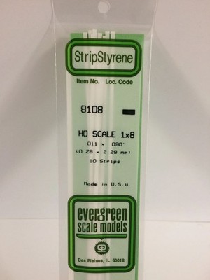 Evergreen 8108 Plasticcart HO Scale Strip 0,28x2,3x350mm 10 Polystyrene Leisten