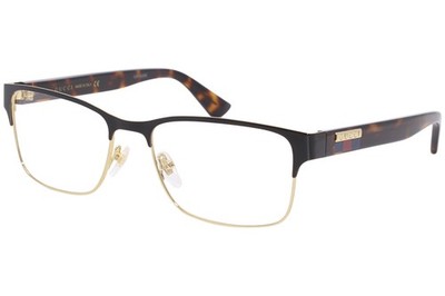Gucci GG0750O 002 Eyeglasses Men's Black/Gold/Havana Optical Frame 56mm