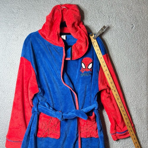 Spiderman Robe Boys XL Blue Red Long Sleeve Hooded Marvel Robe Cosusket NEW - Picture 5 of 9