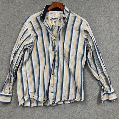 Marcello Sport Men s L Multicolor Striped Button Up Shirt Paisley Lining Cotton