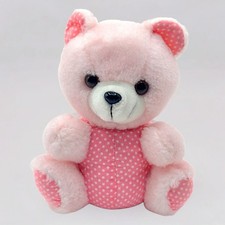 Vintage Pastel Pink Teddy Bear Plush Polka Dot 7.5" Stuffed Animal Girl Nursery