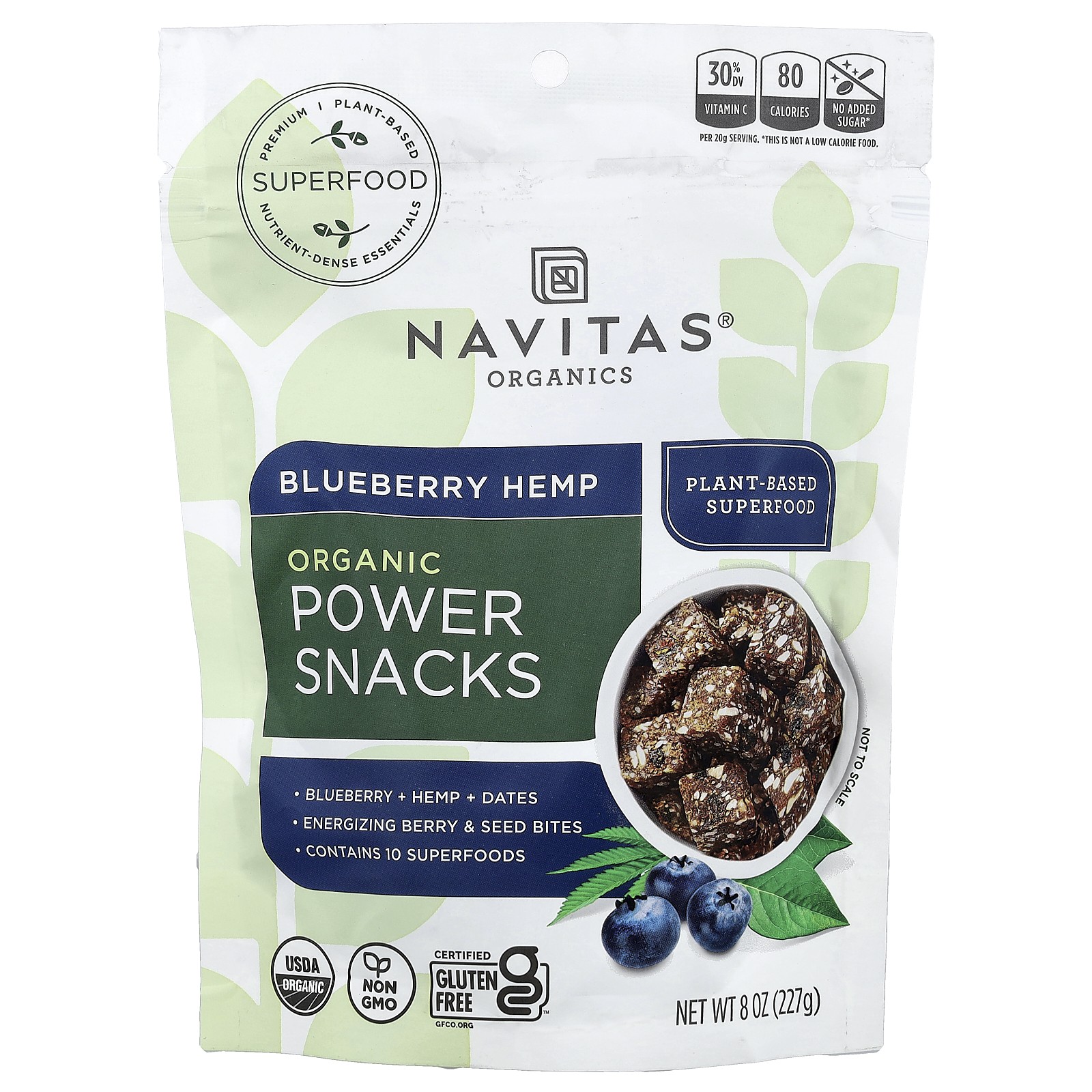 Navitas Organics Power Snacks Blueberry Hemp 8 унций 227 г B Corp без BPA 3090₽