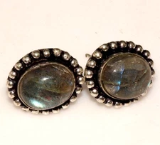 925 Silver Plated Fiery Labradorite Ethnic Earrings Jewelry Size 0.6" JW