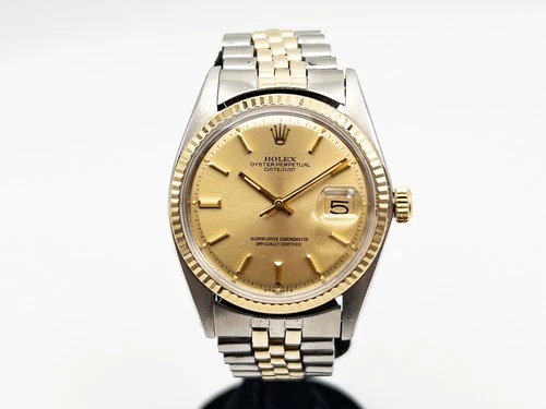 Vintage ROLEX DATEJUST 1601 14k Yellow Gold SS CHAMPAGNE Mens Watch SERVICED