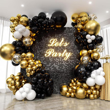 Kit Arco Di Palloncini in Oro Nero,132 Kit Ghirlanda Arco Di Palloncini Neri E O