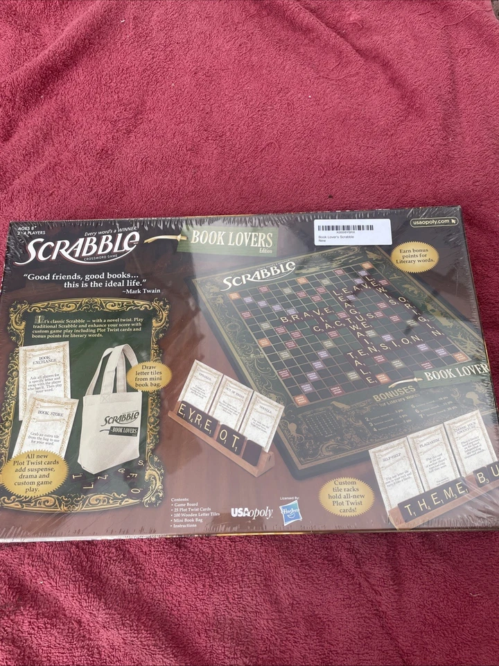 NEW Scrabble Crossword Game Book Lovers Edition Board Game Hasbro Sealed - Image 4 of 4