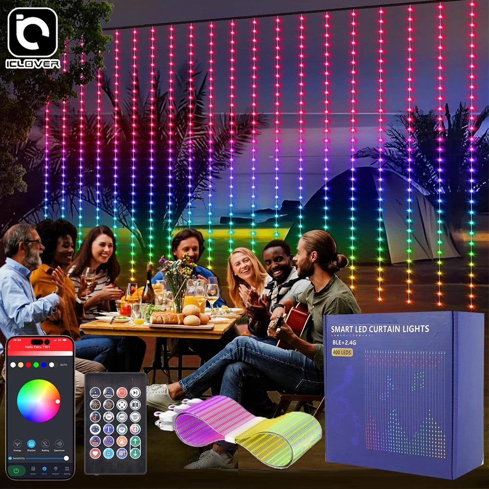 400 LED Smart Curtain String Lights Fairy Wall Backdrop RGB DIY Party Decoration