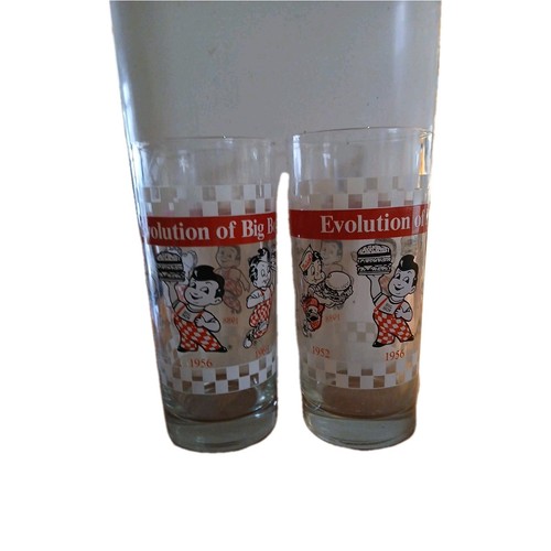 Set Of 2 Rare Evolution of Big Boy Drinking Glass 1937 - 1988 Restaurant Vintage - Picture 3 of 4