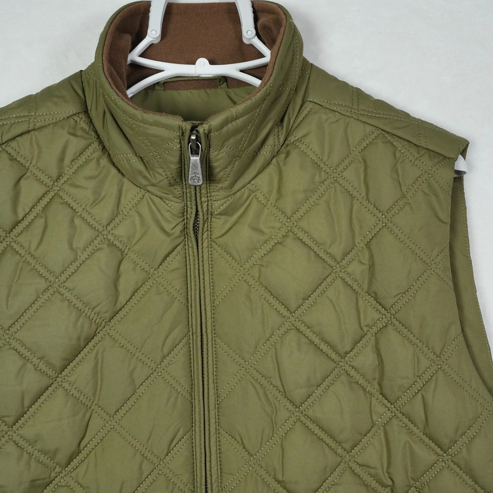Brooks Brothers Mens Olive Green Quilted Thermore Insulated Full Zip Vest Size M