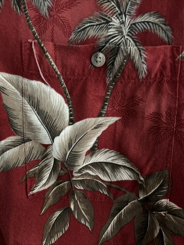 Camicia hawaiana Campia Moda uomo XL rosso marrone foglie di palma manica corta bottone - Foto 5 di 7