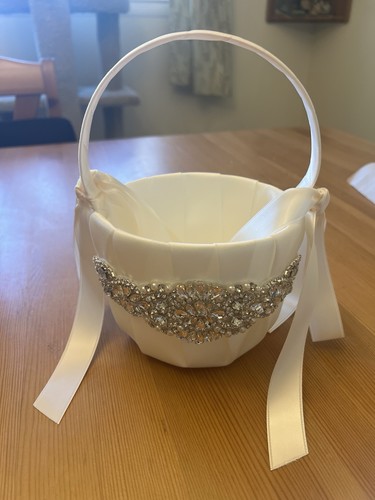 Flower Girl Basket - Ivory, Crystal Embellished, Elegant Wedding Accessory