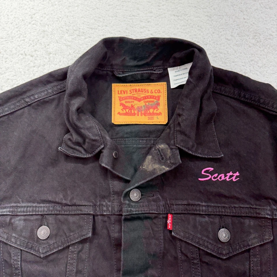 Chaqueta de mezclilla negra Levi Strauss Co para hombre talla L bordada Scott Reeves Horse Foto 2 de 4