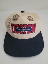 Two US Open Congressional Member Pins 1997 and Hat Autographed by Frank Nobilo