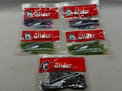 Charlie Brewer 4 inch Slider Worms, 5 Packs of 10, 50 worms, Free Ship
