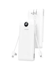  All-in-One Travel Portable Charger with Built-in AC Plug & Cables, White