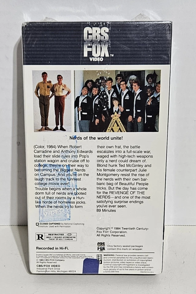 Revenge of the Nerds VHS Tape 1985 CBS FOX Video Original Release - BRAND NEW - Image 2 of 4