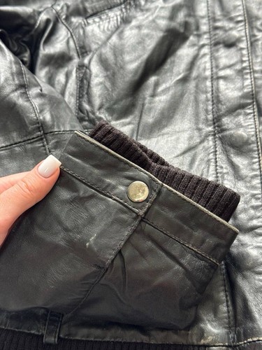 Vintage Diesel Leather Jacket Bomber Big Logo Avant-Garde Japanese Black Mens - Picture 21 of 24