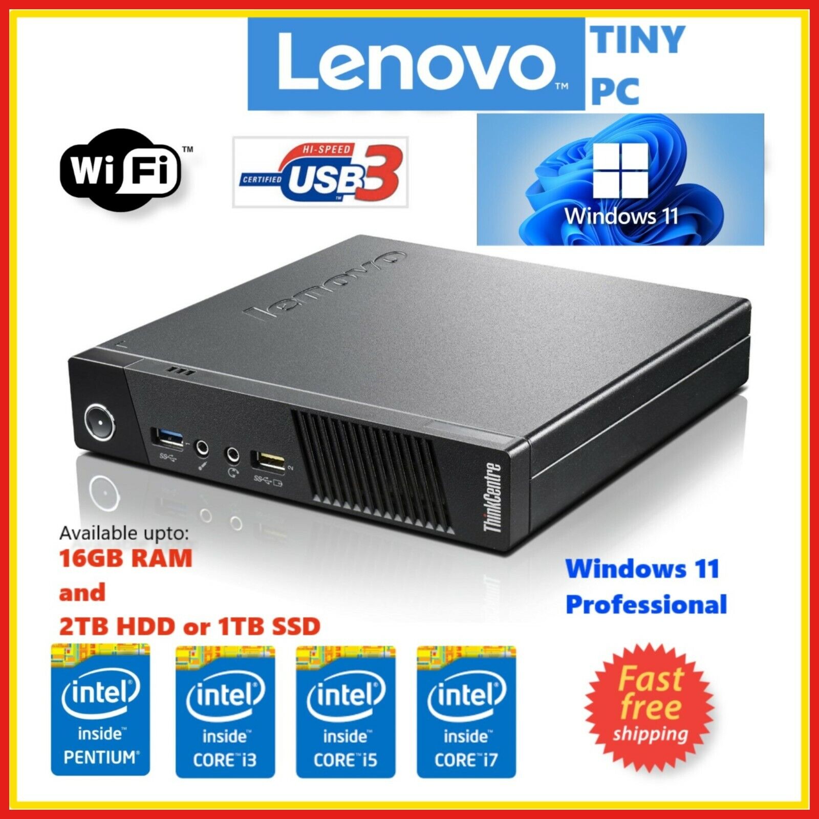 PC Computer Lenovo M93p Tiny Mini Micro Core i3 4th Gen 8GB RAM 1TB SSD WIFI