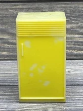Vintage Dollhouse Furniture Plastic Yellow Refrigerator Freezer 3.5”