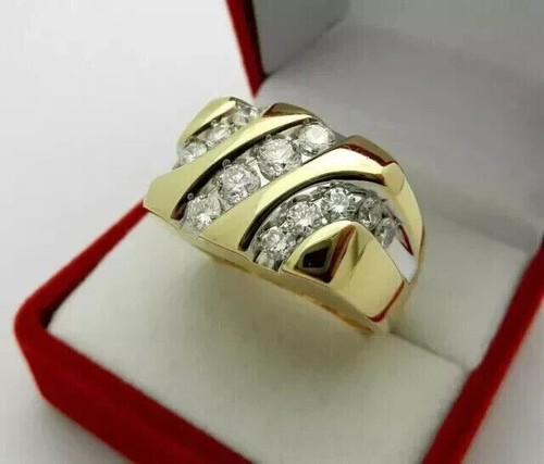 Men's Birthday Lab Grown/CVD Diamond Certified Dainty Ring 18k Multi-Tone Gold - Picture 6 of 16
