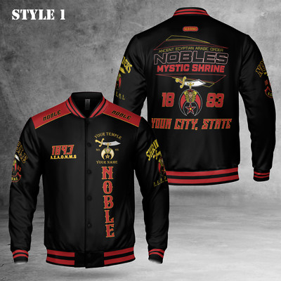 Custom Name Nobles Mystic Shrine AEAONMS Freemason 3D Baseball Jacket S-5XL