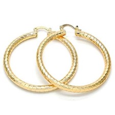 Women's Large Real Gold Plated Round Hoop Earrings 14k Gold Layered 60mm 
