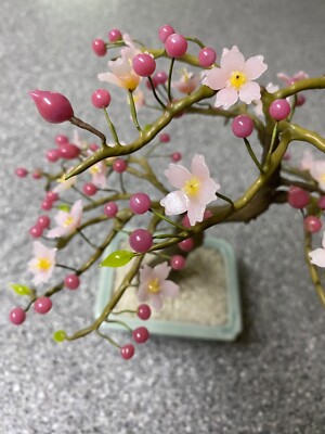 VTG 1950s handmade glass metal wire cherry blossom bonsai tree