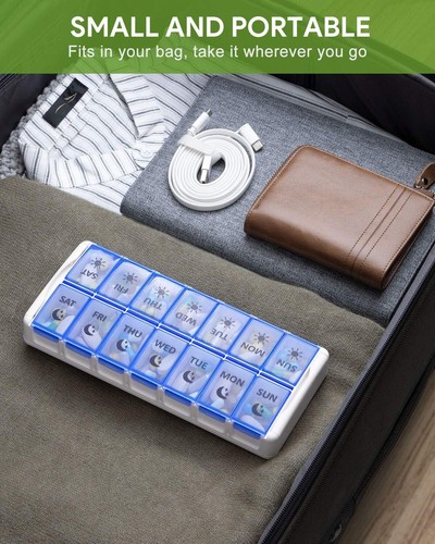 Extra Large Weekly Pill Organizer with 14 Compartments - AM PM Convenience - Picture 9 of 9