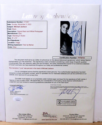 Michael Jackson Official Epic Records SIGNED Publicity Photo JSA