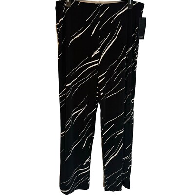 Alfani Womens Wide Leg Pants 1X Black White Abstract Print  Polyester/Spandex
