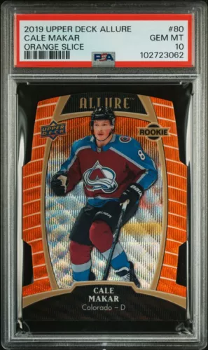 2019-20 UPPER DECK ALLURE #80 ORANGE SLICE /199 ROOKIE CALE MAKAR - PSA 10 GEM