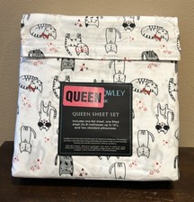 4pc Cynthia Rowley Valentine Cats QUEEN Sheet Set Kitten Red Hearts Bows