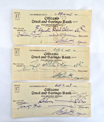 1928 Cancelled Checks Lot ~ Citizen's Trust & Savings Bank ~ Los Angeles, CA
