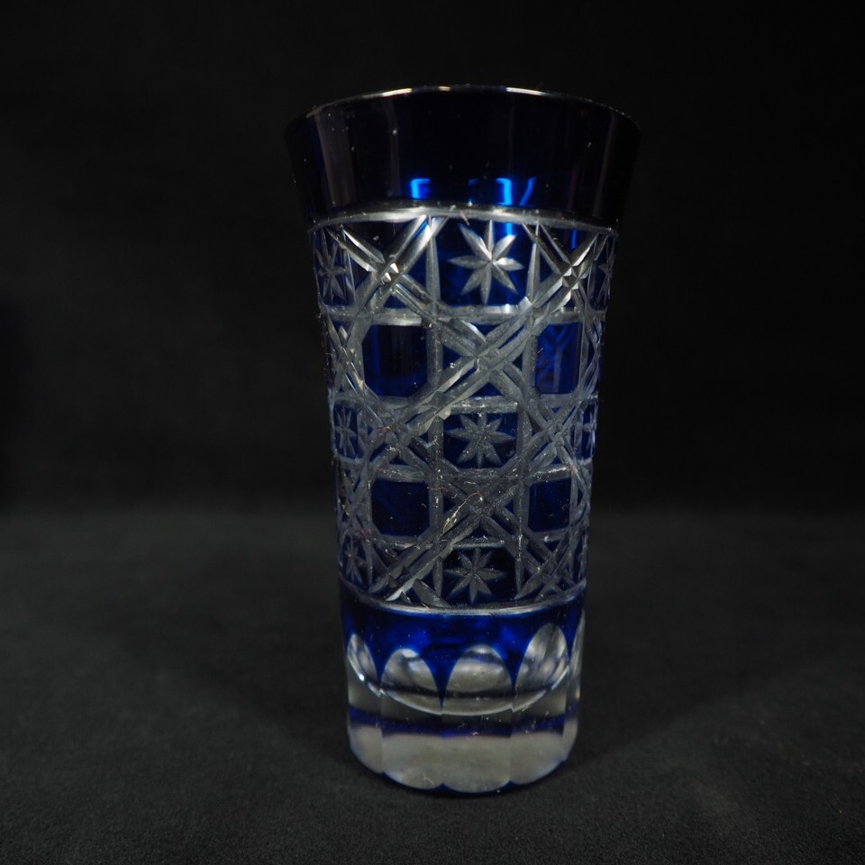 Vintage Japanese blue cut glasses, 3pcs φ2”×H5” in. circa 1980s | eBay