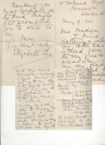 Elizabeth Lee Autographed Handwritten Letter 1920 English Critic D.20 - 第 1/1 張圖片