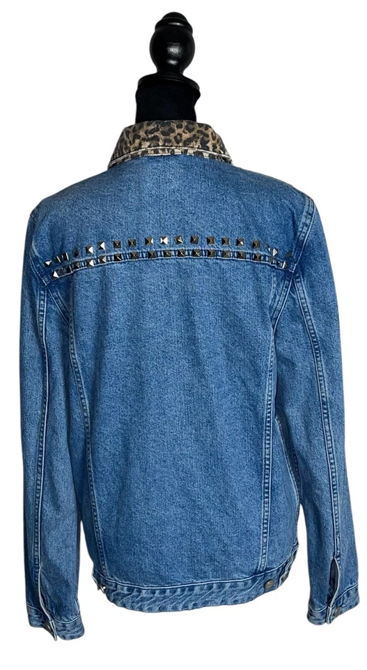 ASOS 男式 S 纽扣牛仔 L/S 夹克豹纹领镶嵌蓝色水洗 — 第 4/4 张图片
