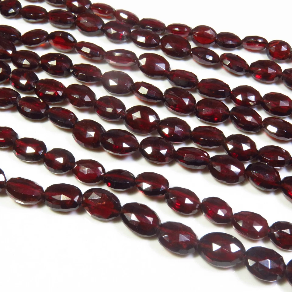 Top Grado Naturale Granato Rosso Sfaccettato Ovale Gemme Perline 7-12mm 18 " - Immagine 3 di 4