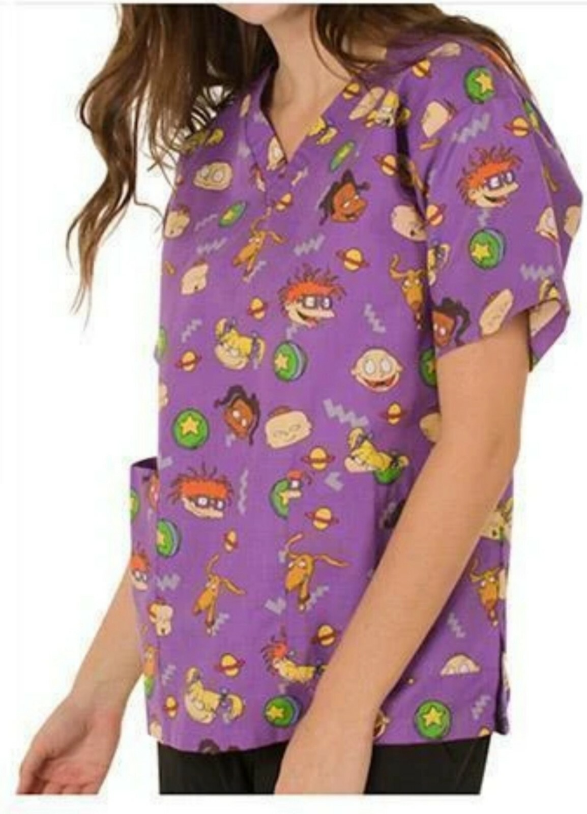 NWT Nickelodeon Nursing Pediatric Scrubs Top Rugrats Angelica Red Pink