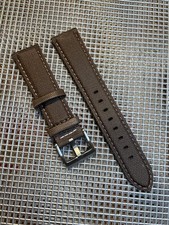 22mm Dark BROWN Sailcloth Canvas/Leather watch band strap TAN Stitch