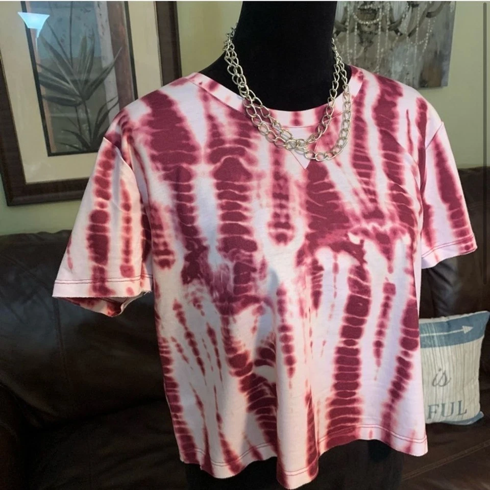 Top NANETTE LEPORE "PLAY" NUEVO CON ETIQUETAS Manga Corta Tie-Dye *Berry/Blanco L Foto 4 de 4